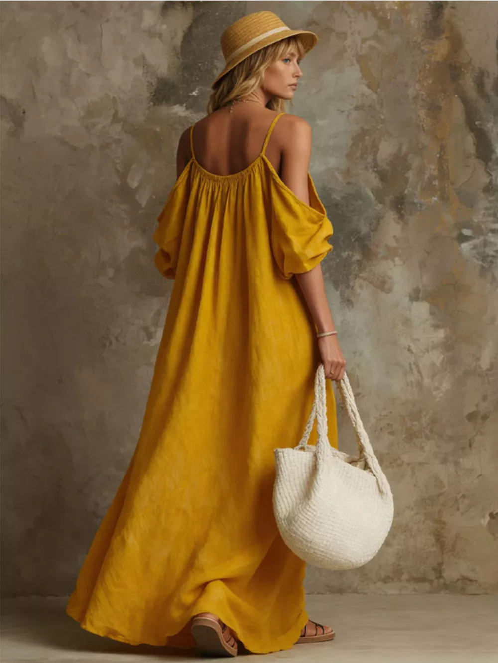 Full Size Cold-Shoulder Linen Maxi Dress Plus Size, image 3