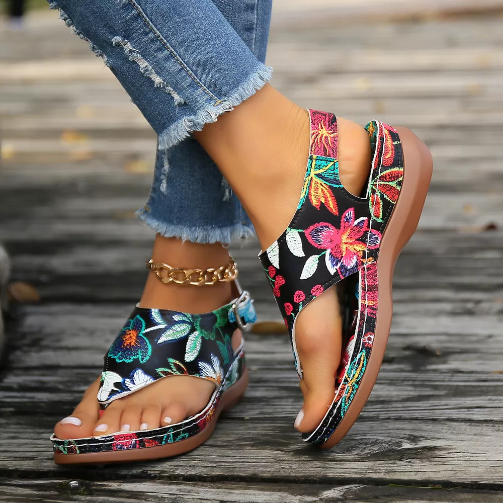 Floral Thong Wedge Sandals, image 9