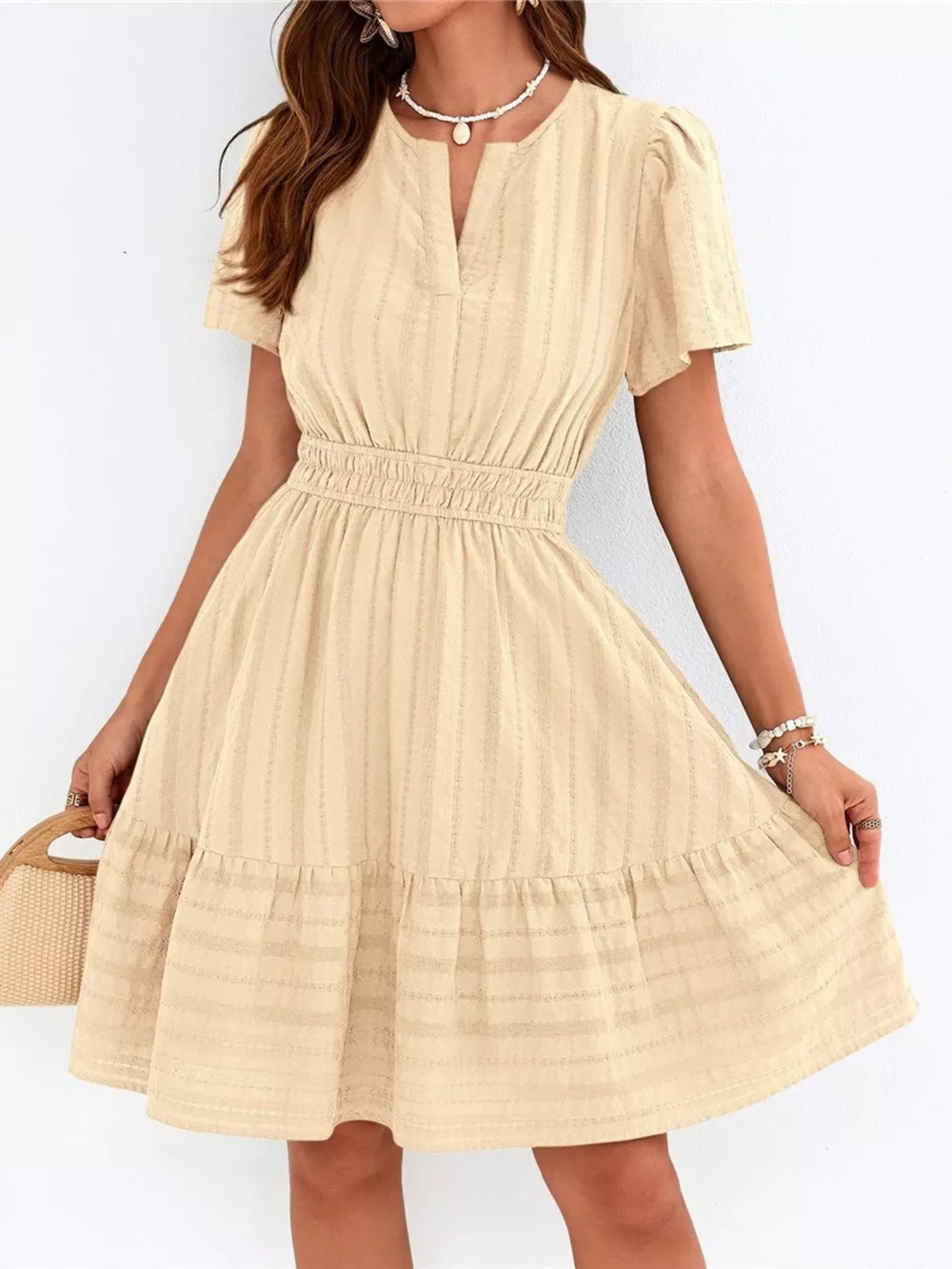 Short Sleeve Smocked Waist Tiered Dress