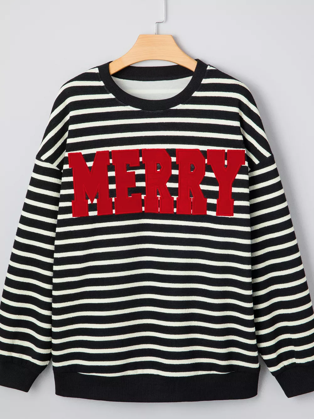 Stripe Contrast MERRY Letter Christmas Print Drop Shoulder Sweatshirt, image 8