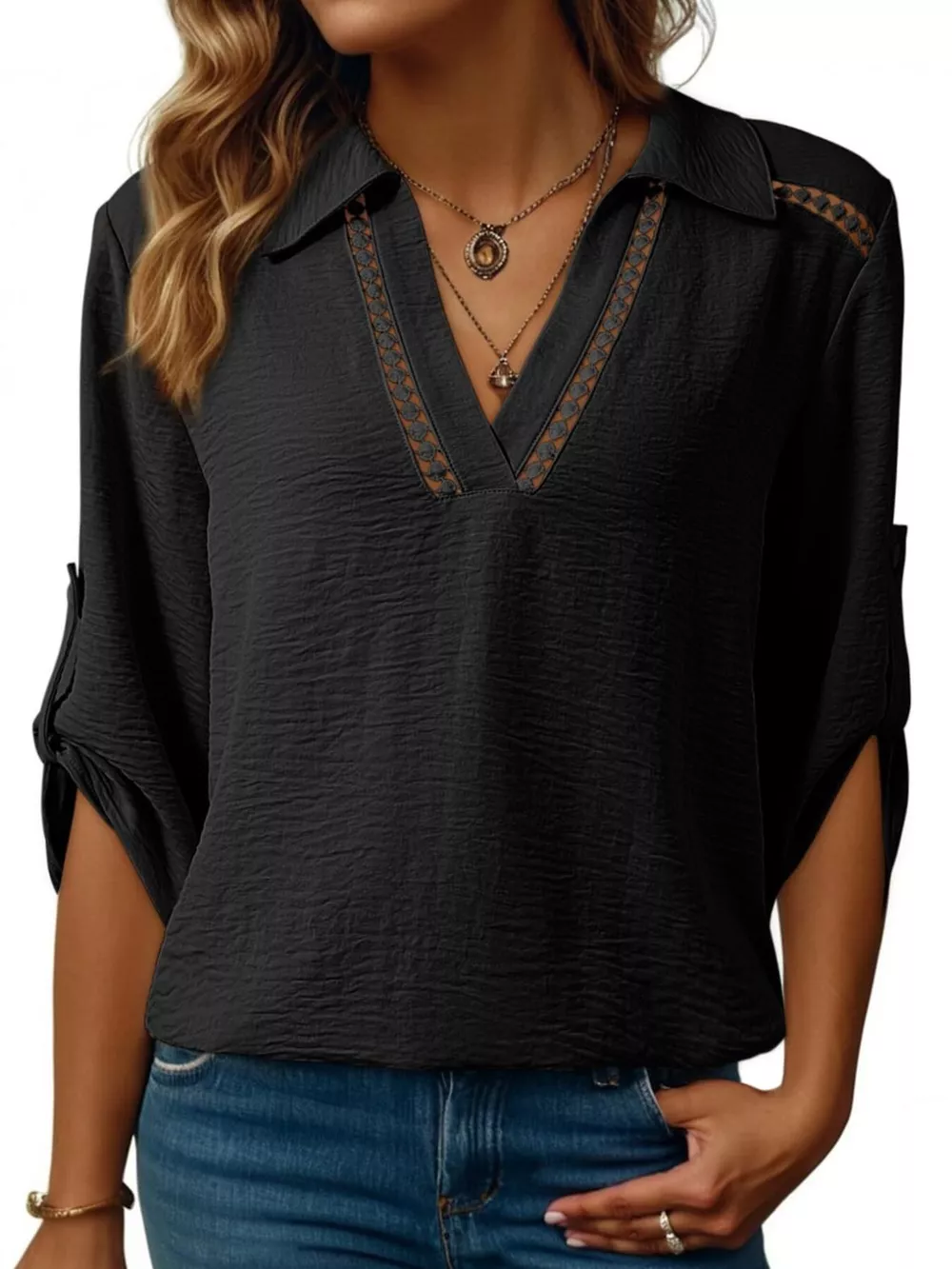 Johnny Collar Texture Blouse, image 18