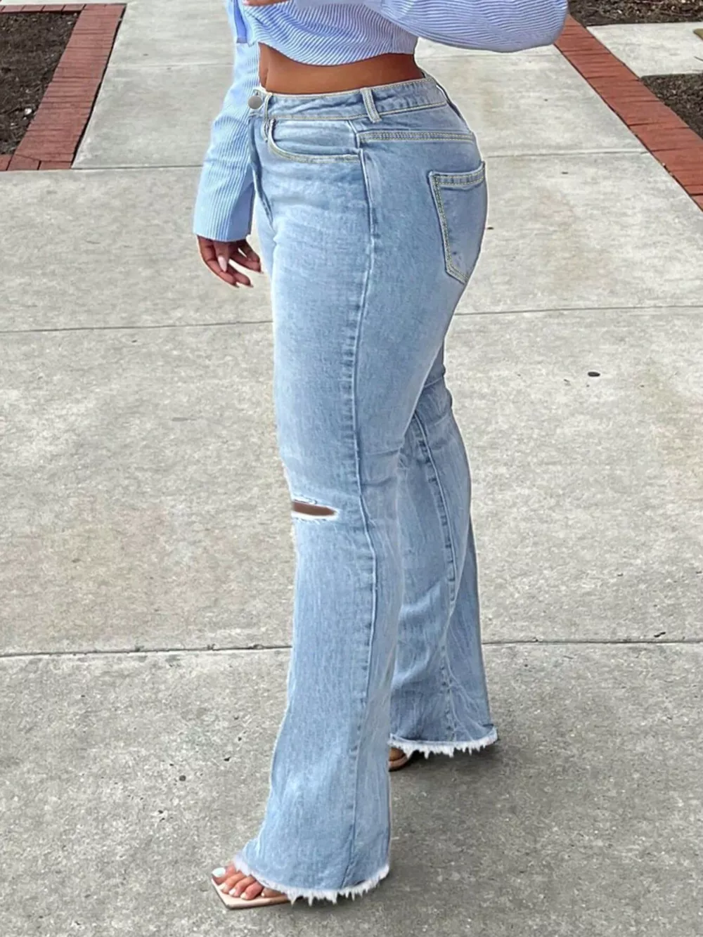 Ripped Knee Flare Jeans, image 5