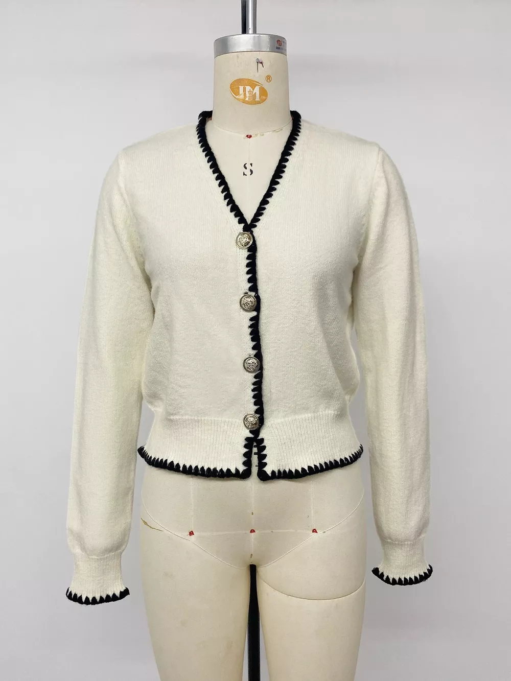 Contrast Trim V-Neck Button-Down Cardigan, image 7