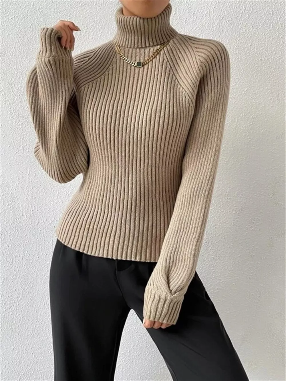 Ribbed Knit Turtleneck Sweater, image 6
