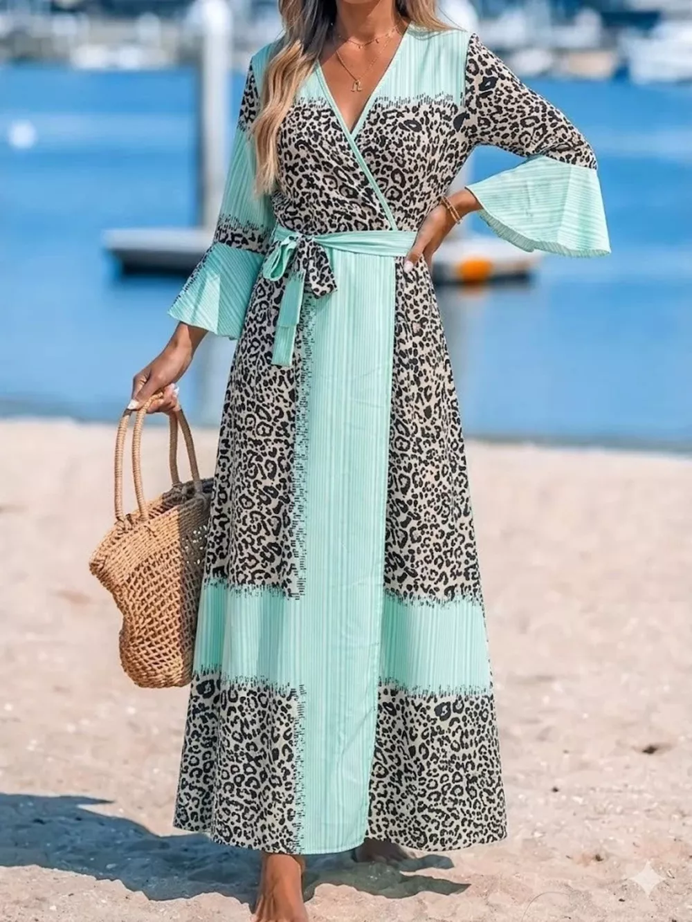 Full Size Leopard Print Patchwork Maxi Dress Plus Size, image 3