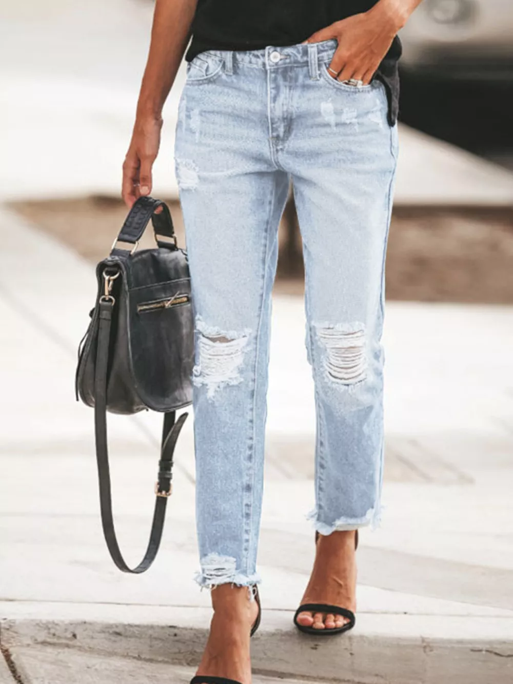 Distressed Wash Ankle Jeans, image 6