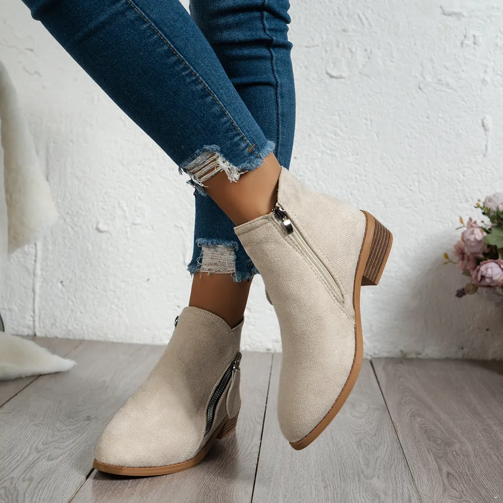 Side Zip Ankle Boots with Block Heel, image 10