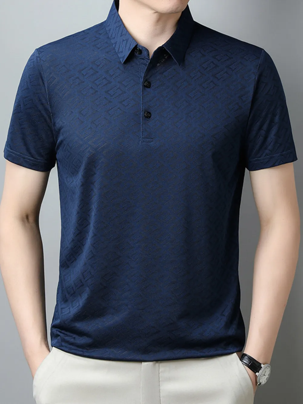 Men's Plus Size Geometric Pattern Short Sleeve Polo, image 4