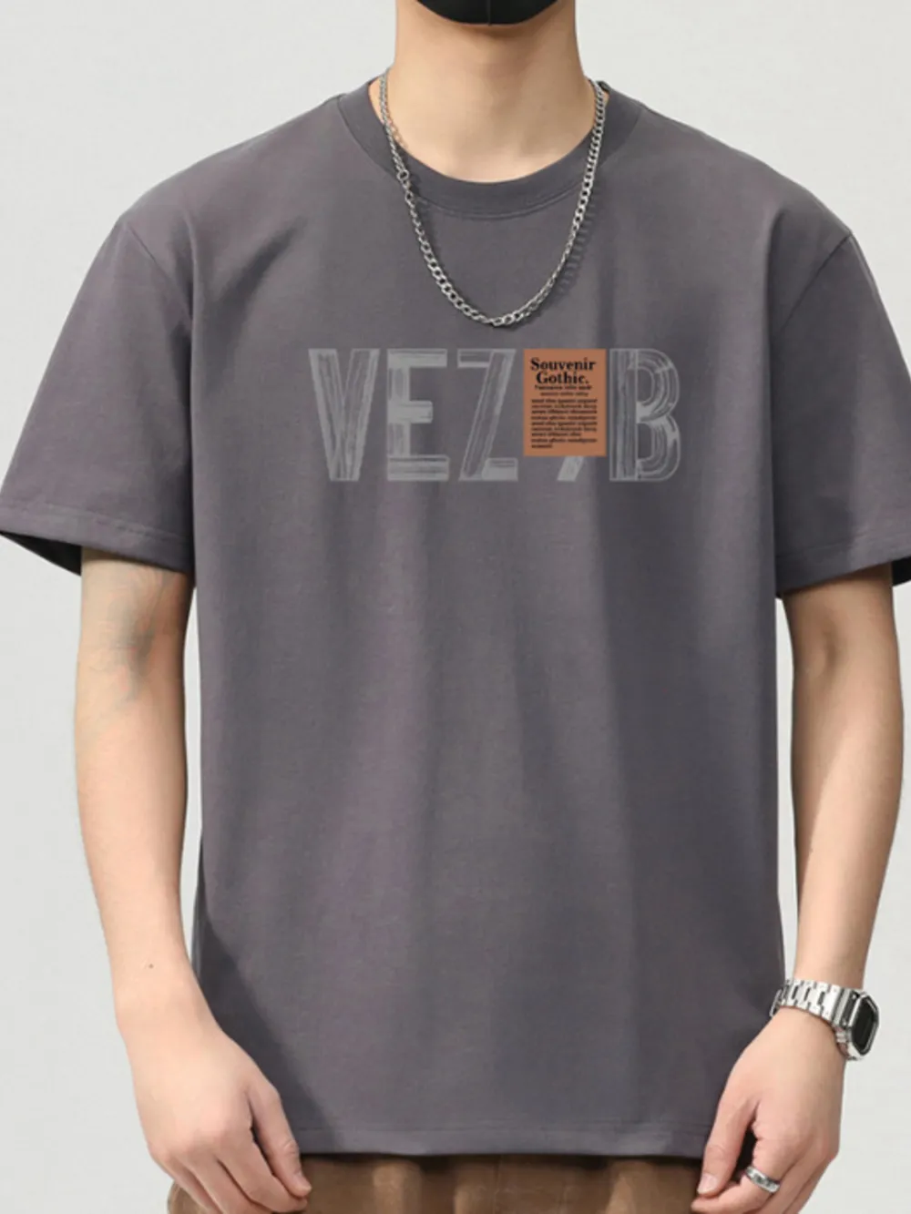 Men's Plus Size Letter Round Neck Short Sleeve T-Shirt, image 9
