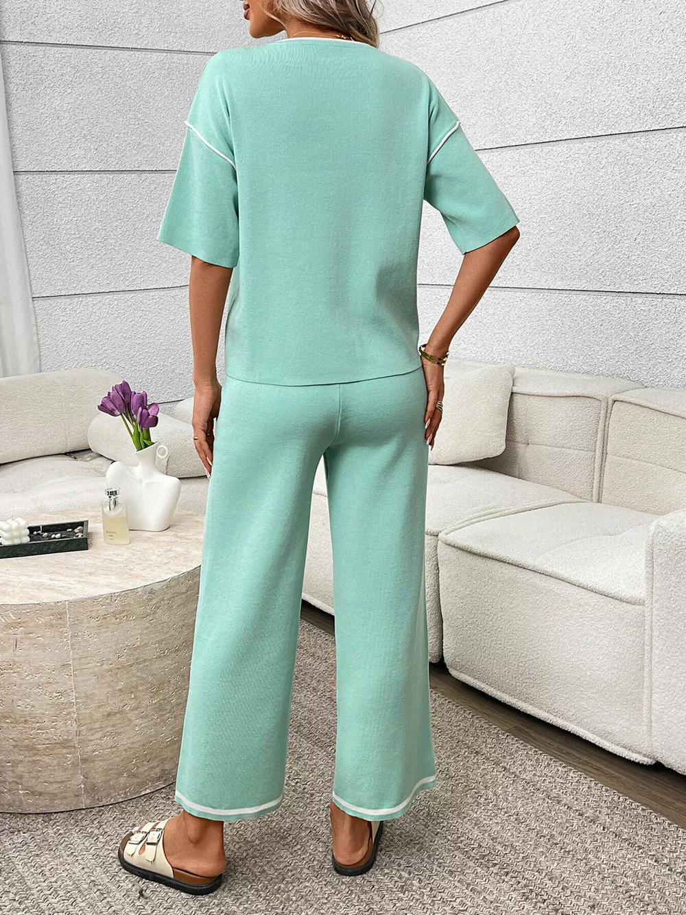 Round Neck Half Sleeve Top and Pants Set, image 7
