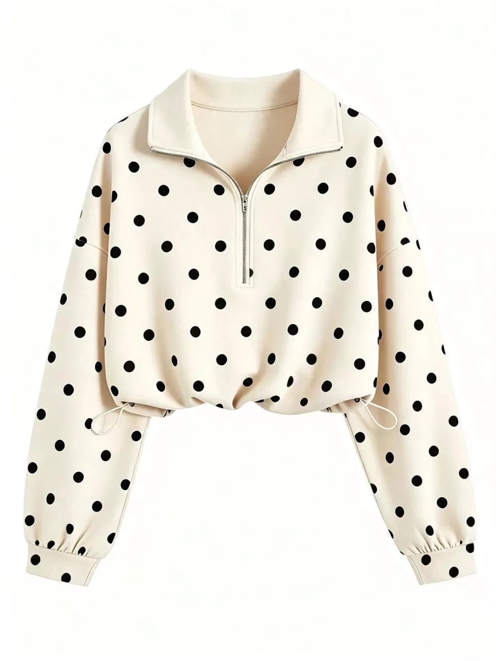 Polka Dot Half Zip Cropped Sweatshirt, image 4