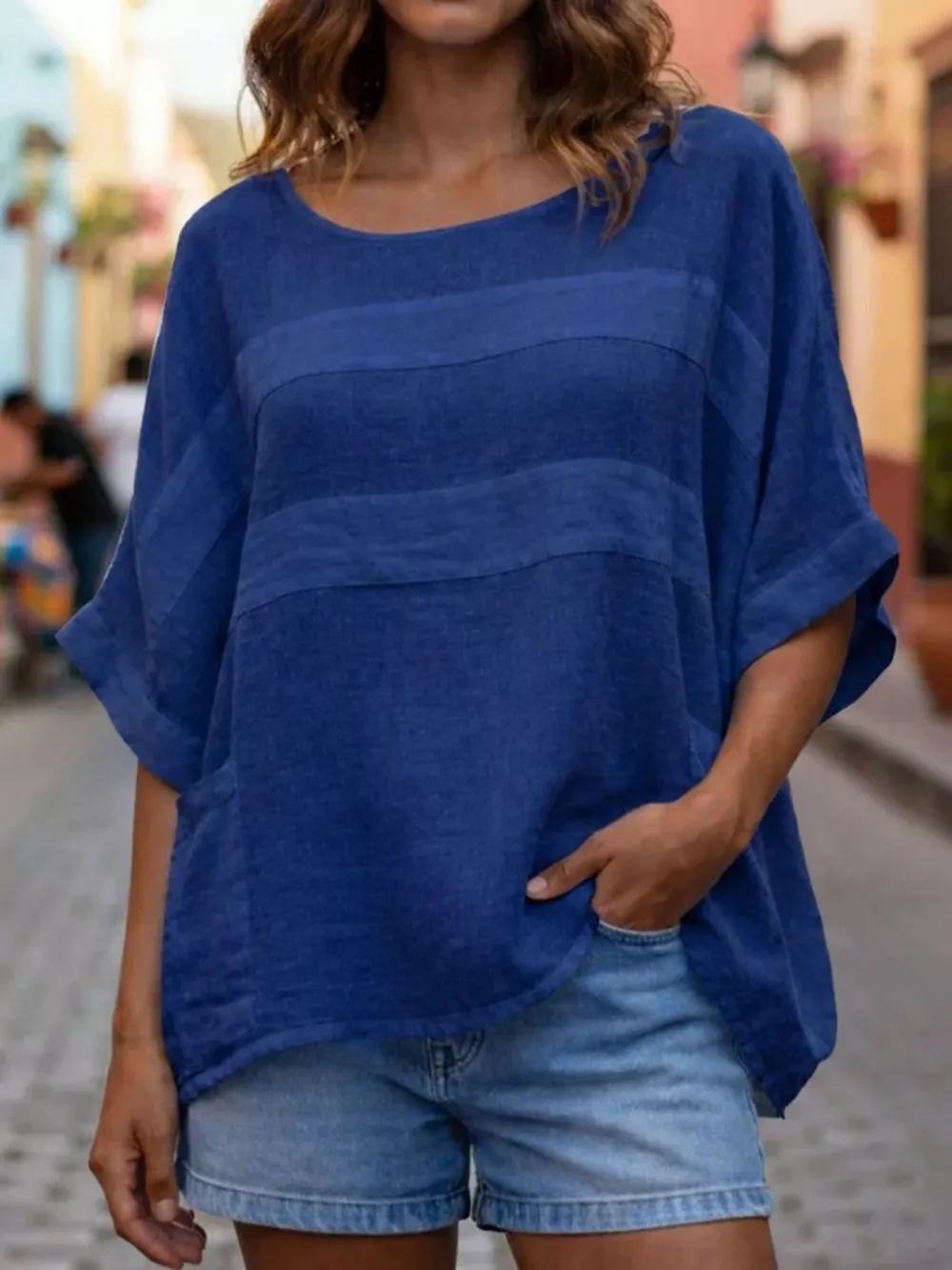 Full Size Casual Loose Round Neck Blouse Plus Size, image 5