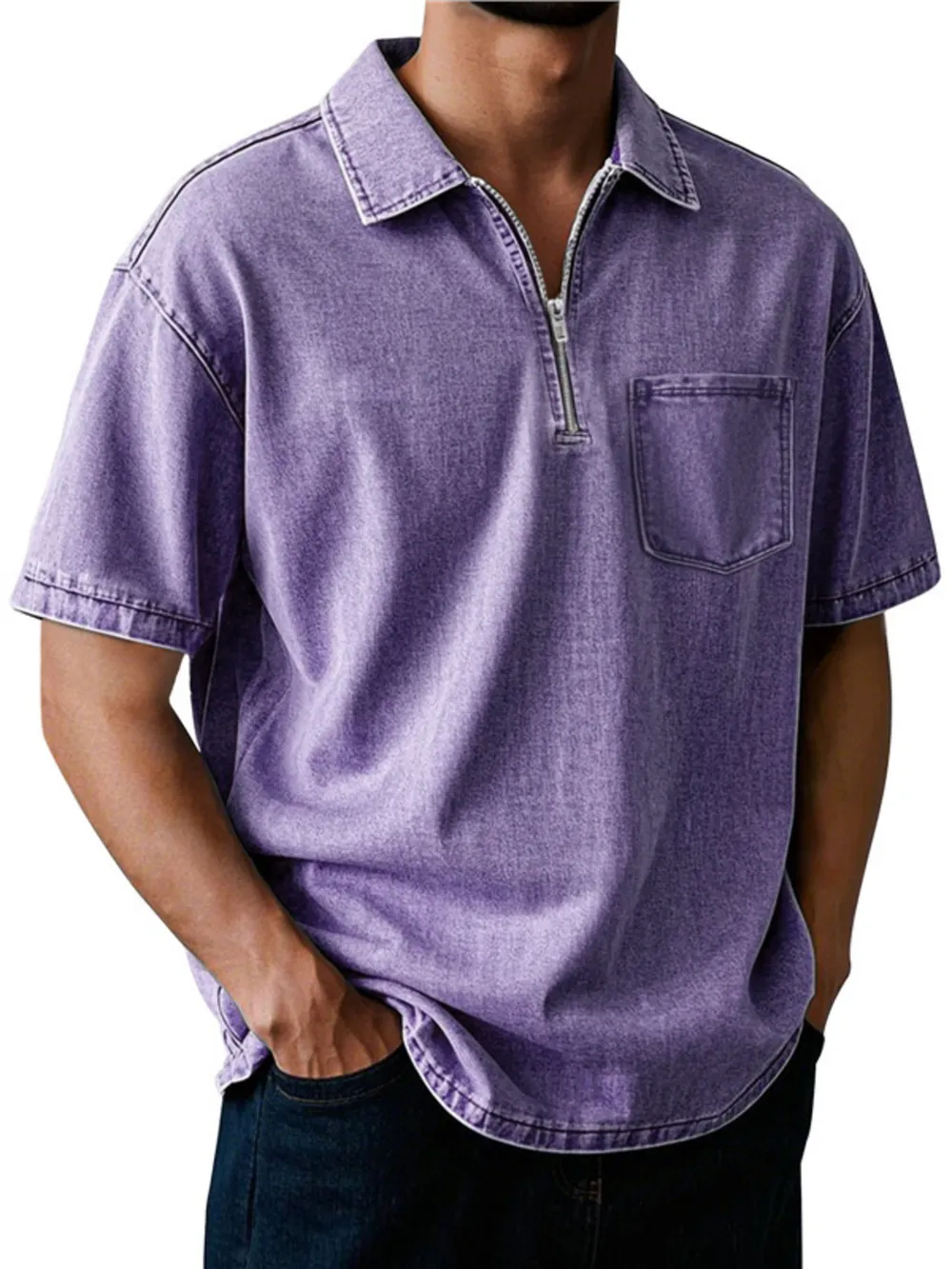 Men's Full Size Quarter Zip Short Sleeve Polo Plus Size, image 10