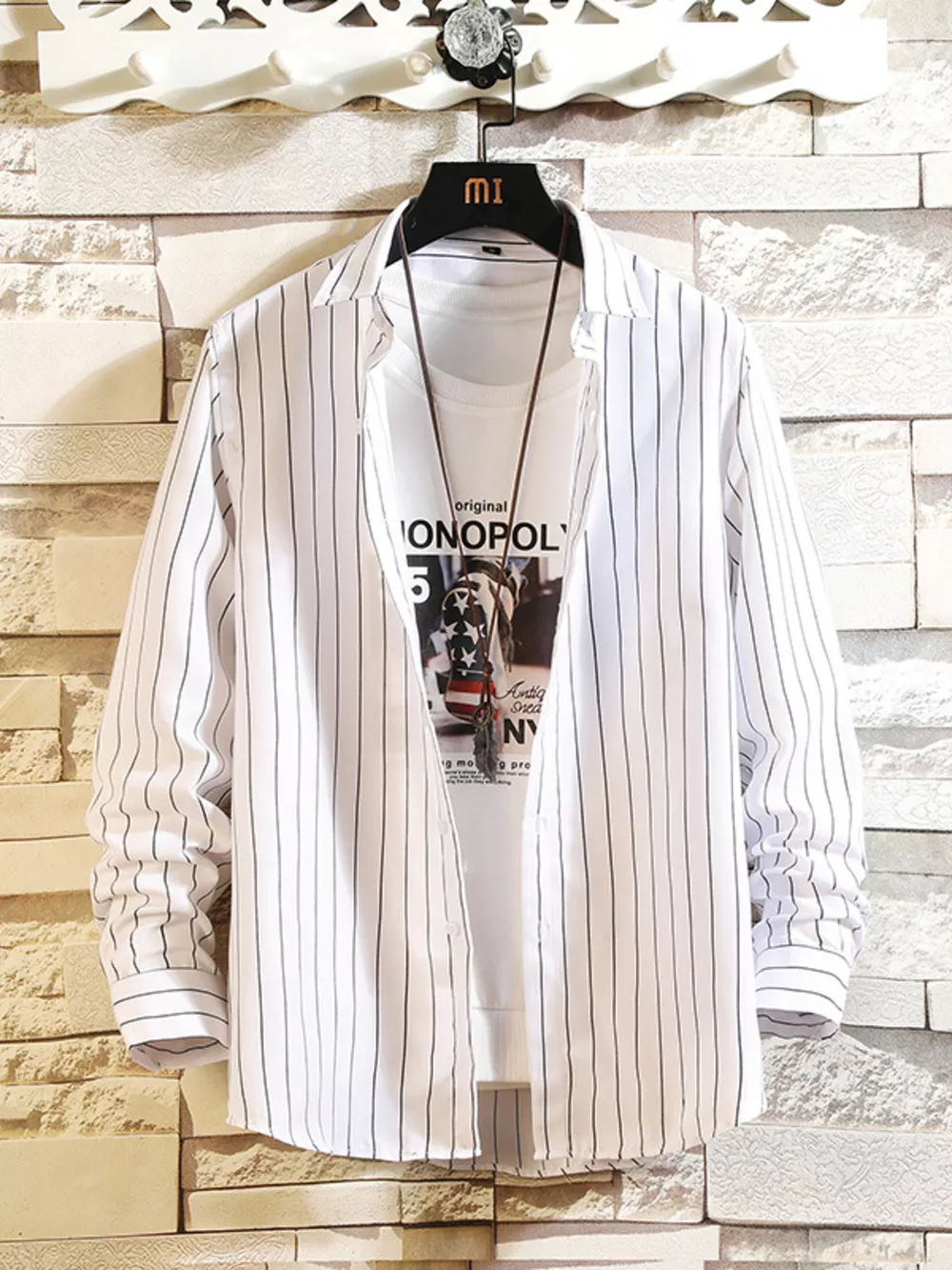 Men's Plus Size Striped Button Up Casual Shirt, image 7
