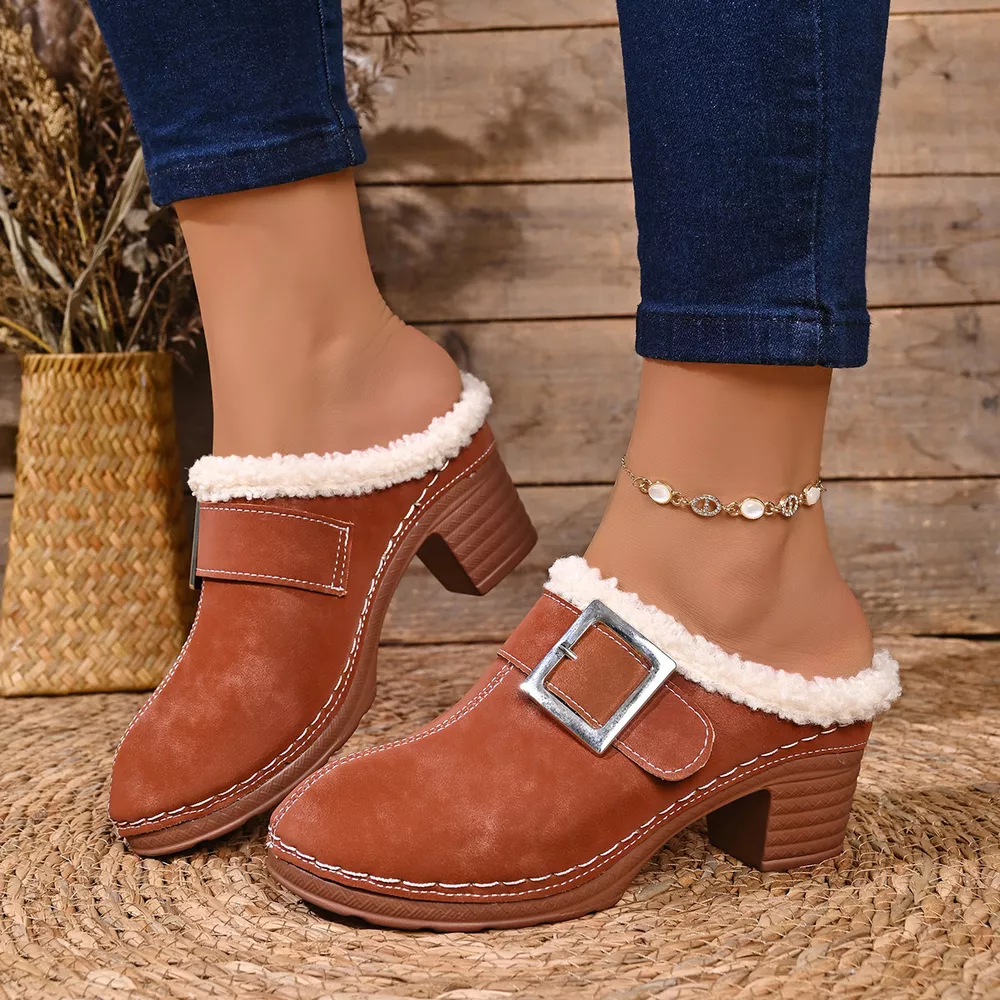 Faux Fur Lined Block Heel Shoes, image 13