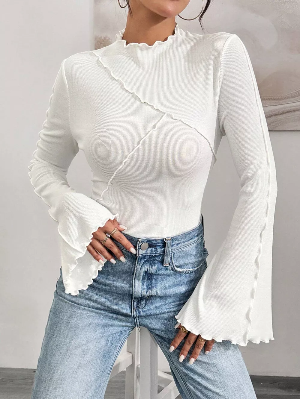 Lettuce Edge Flare Sleeve Top, image 3