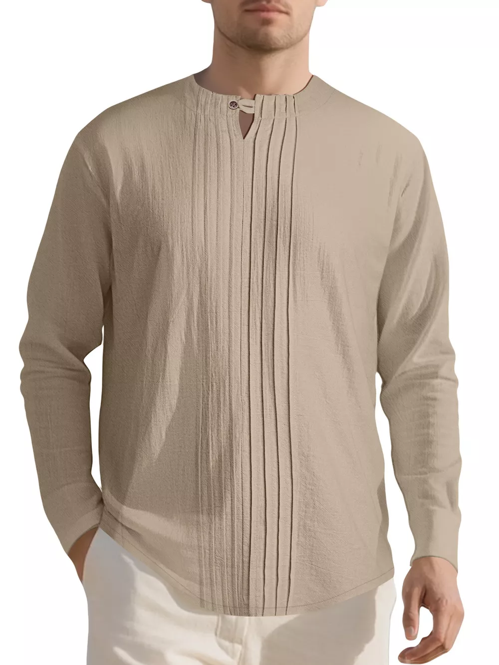 Men's Full Size Casual Pleated Long Sleeve Blouse Plus Size, image 4