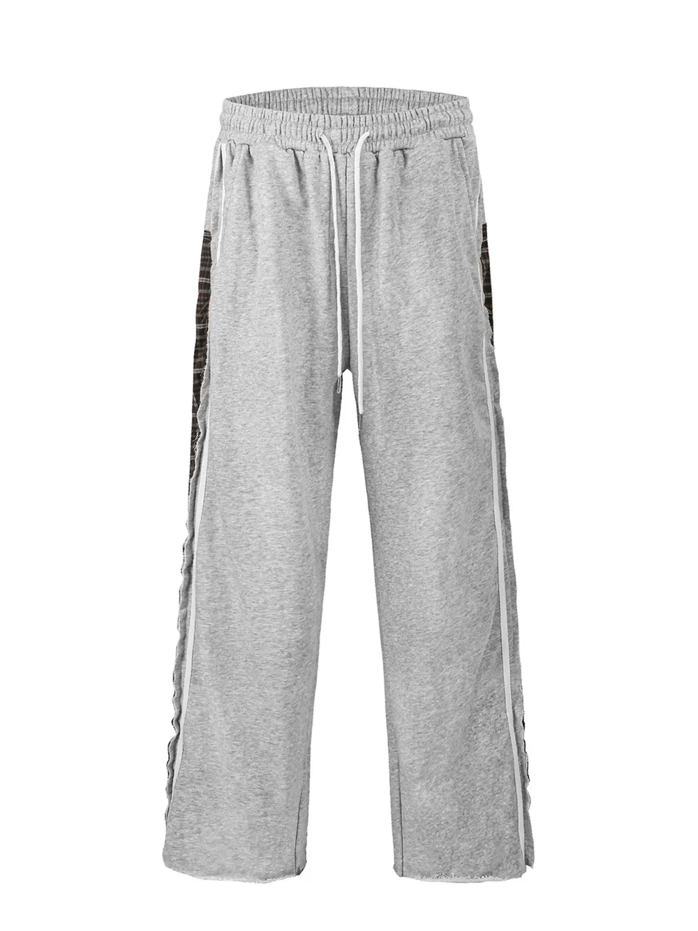 Men's Drawstring Patchwork Plaid Wide Leg Pants, image 6