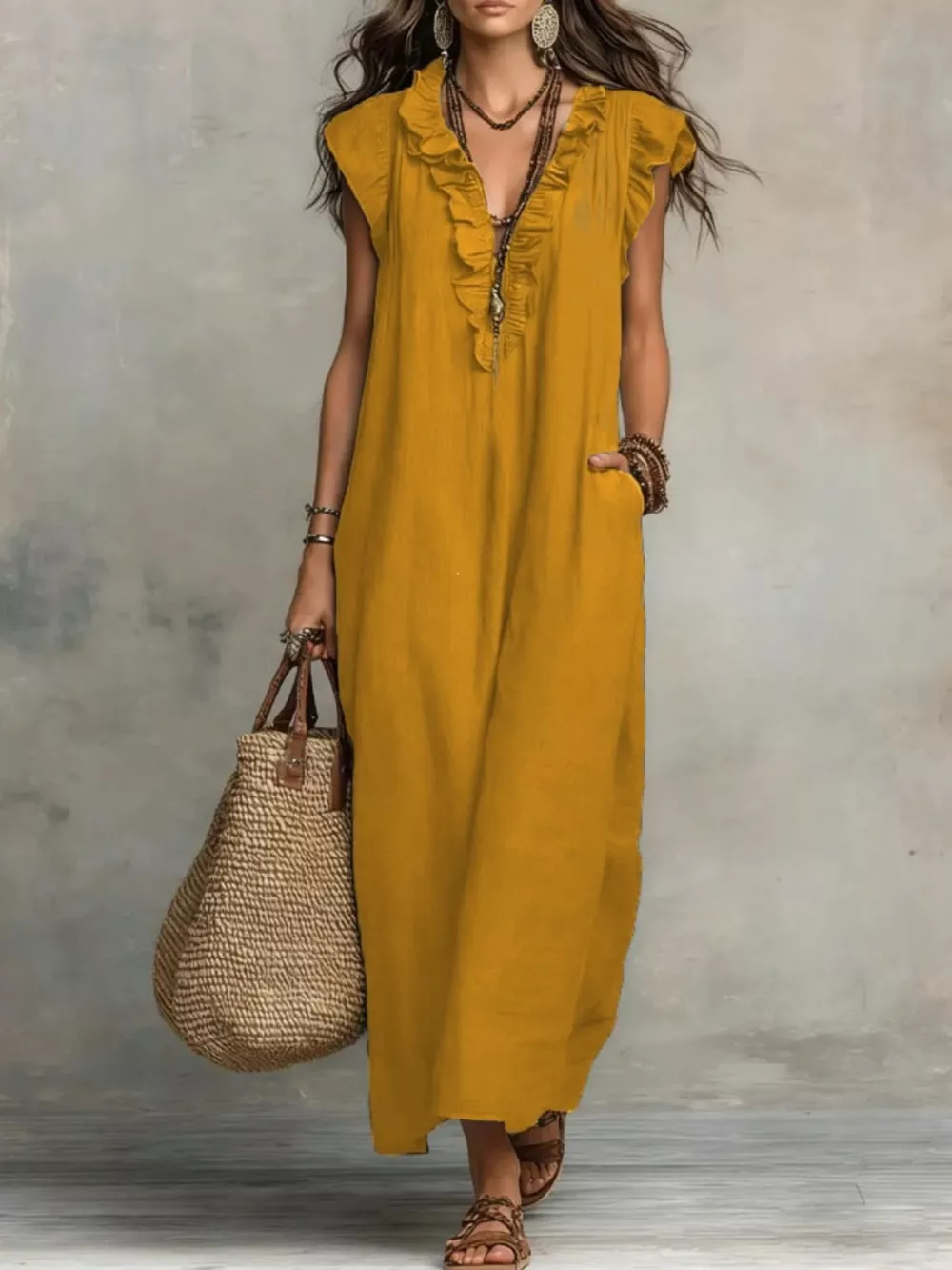 Ruffled V-Neck Maxi Dress, image 11