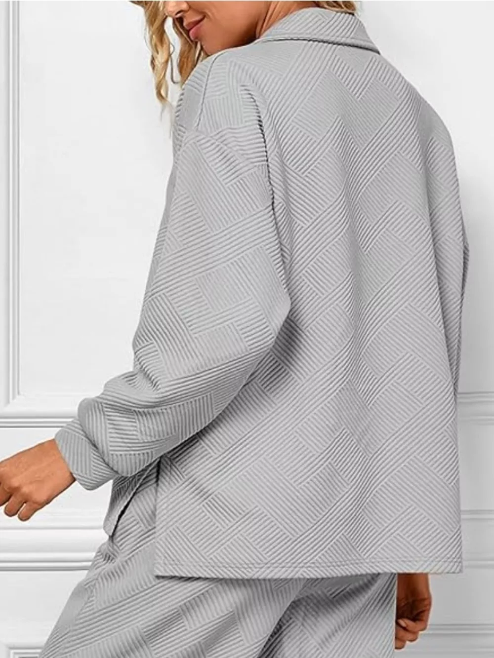 Side Slit Textured Top and Drawstring Pants Set, image 17