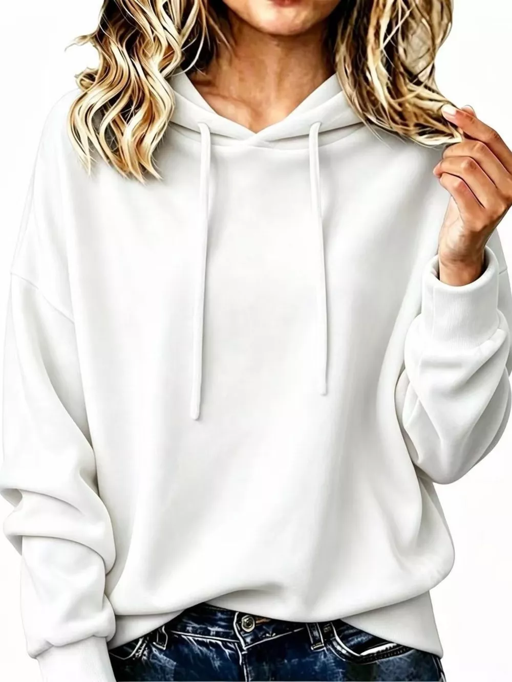 Full Size Drawstring Velvet Long Sleeve Hoodie Plus Size, image 3