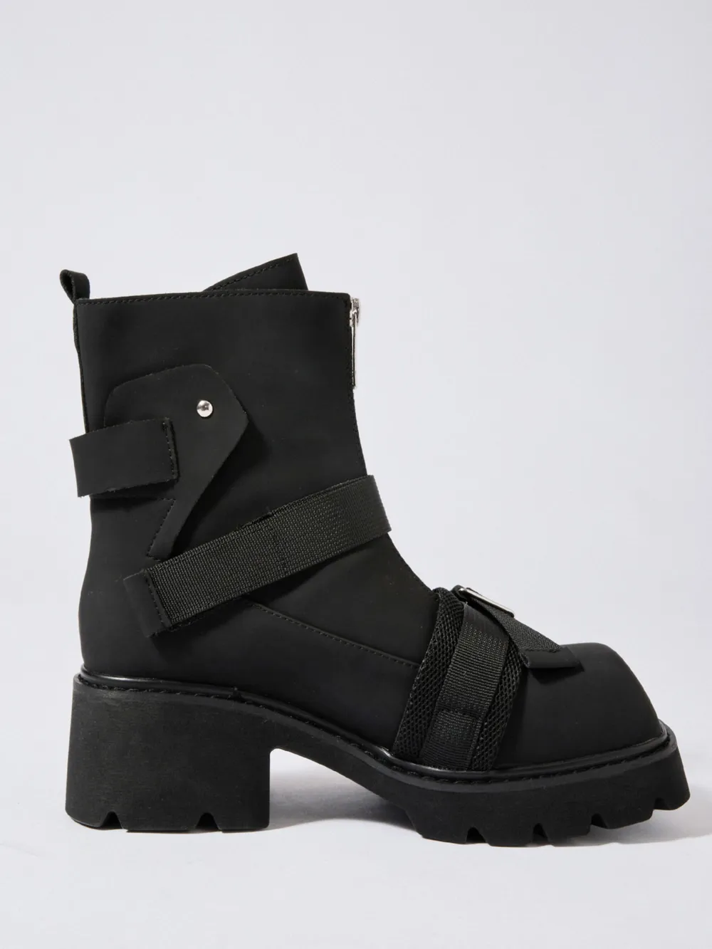 Chunky Platform Boots with Buckle Straps and Front Zip, image 6