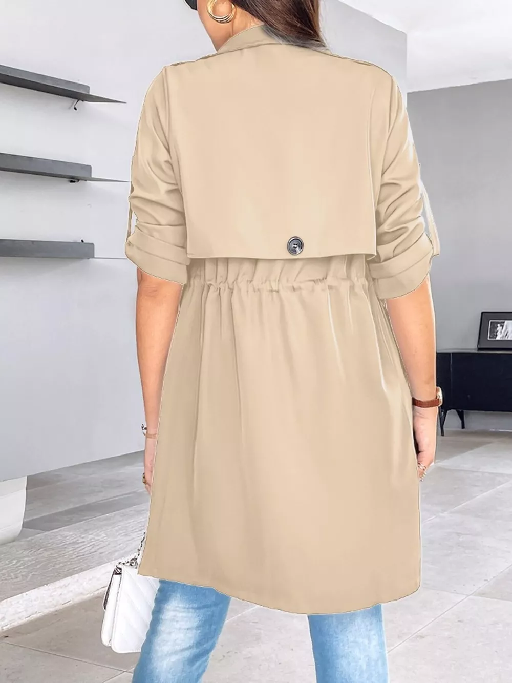 Drape Collar Lightweight Trench Coat, image 4