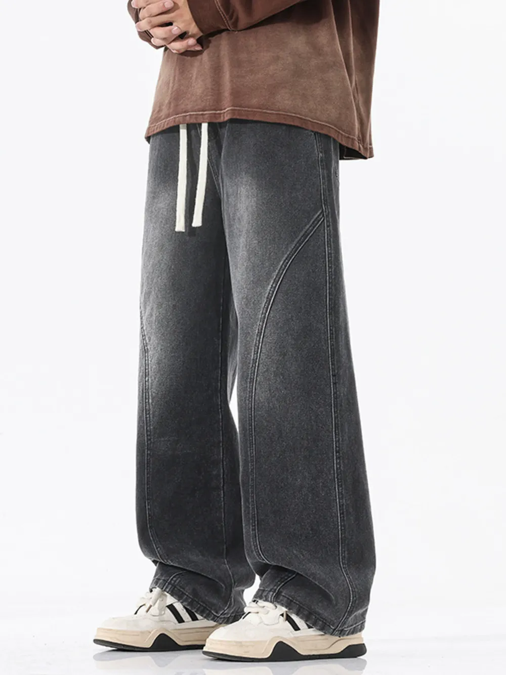 Men's Full Size Vintage Wash Wide Leg Jeans Plus Size