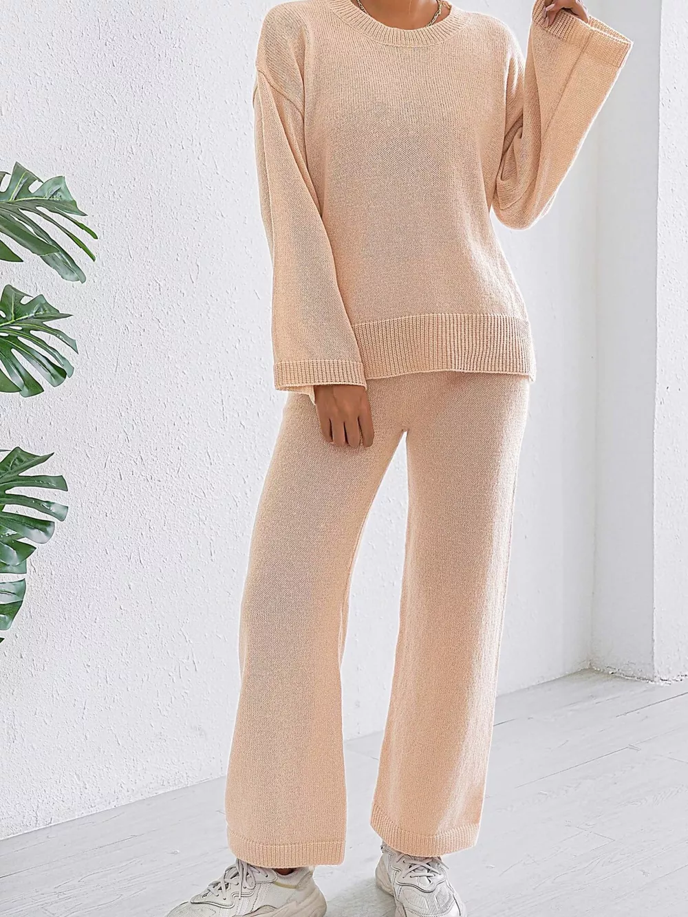 Dropped Shoulder Top and Pants Sweater Set, image 5