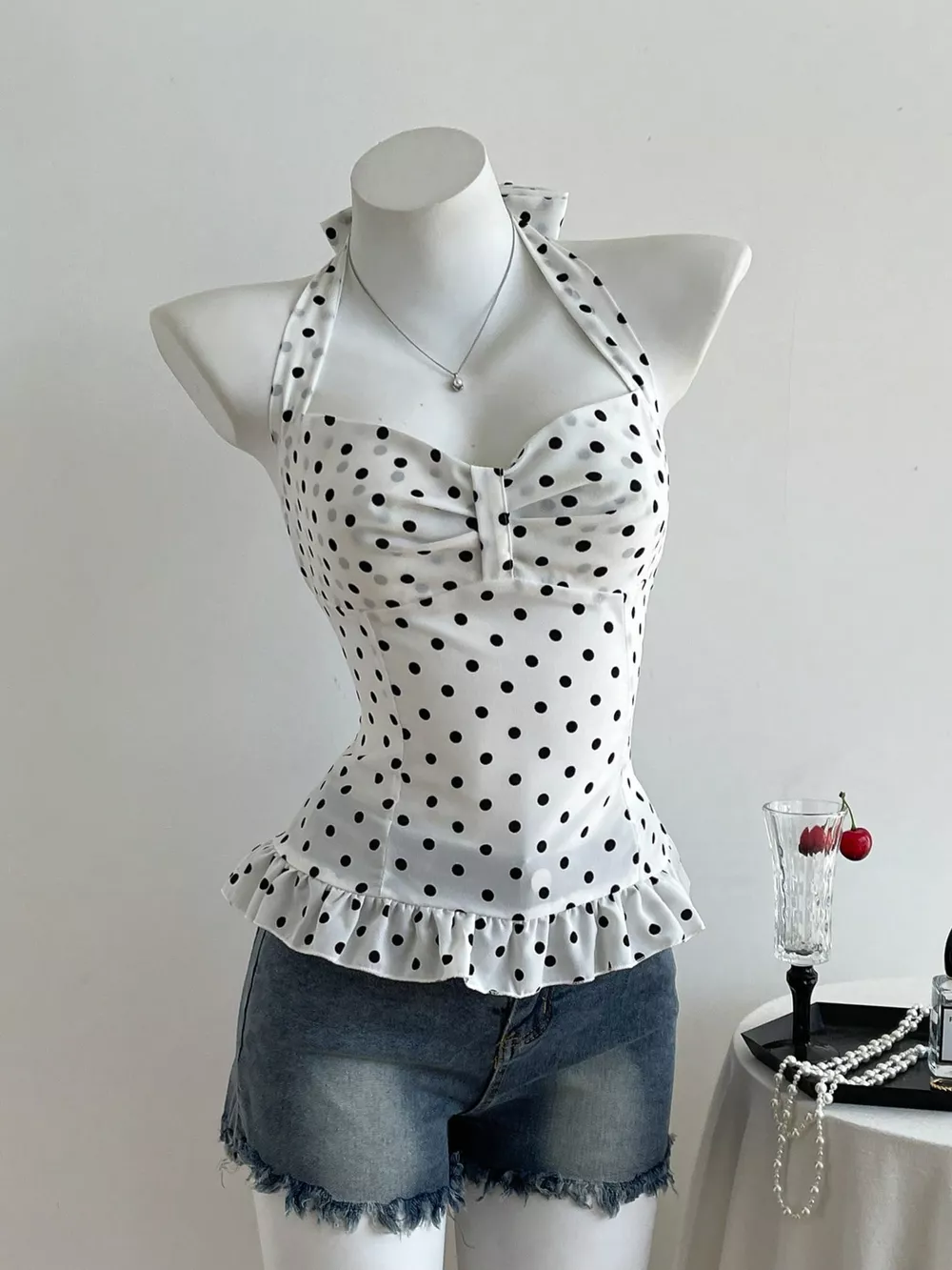 Polka Dot Halter Neck Cami, image 3
