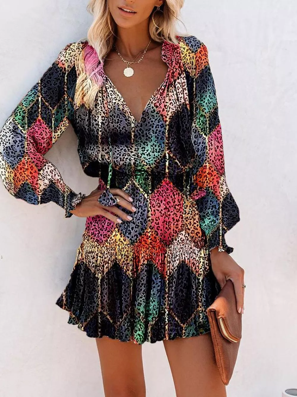 Tie Neck Lantern Sleeve Dress, image 16