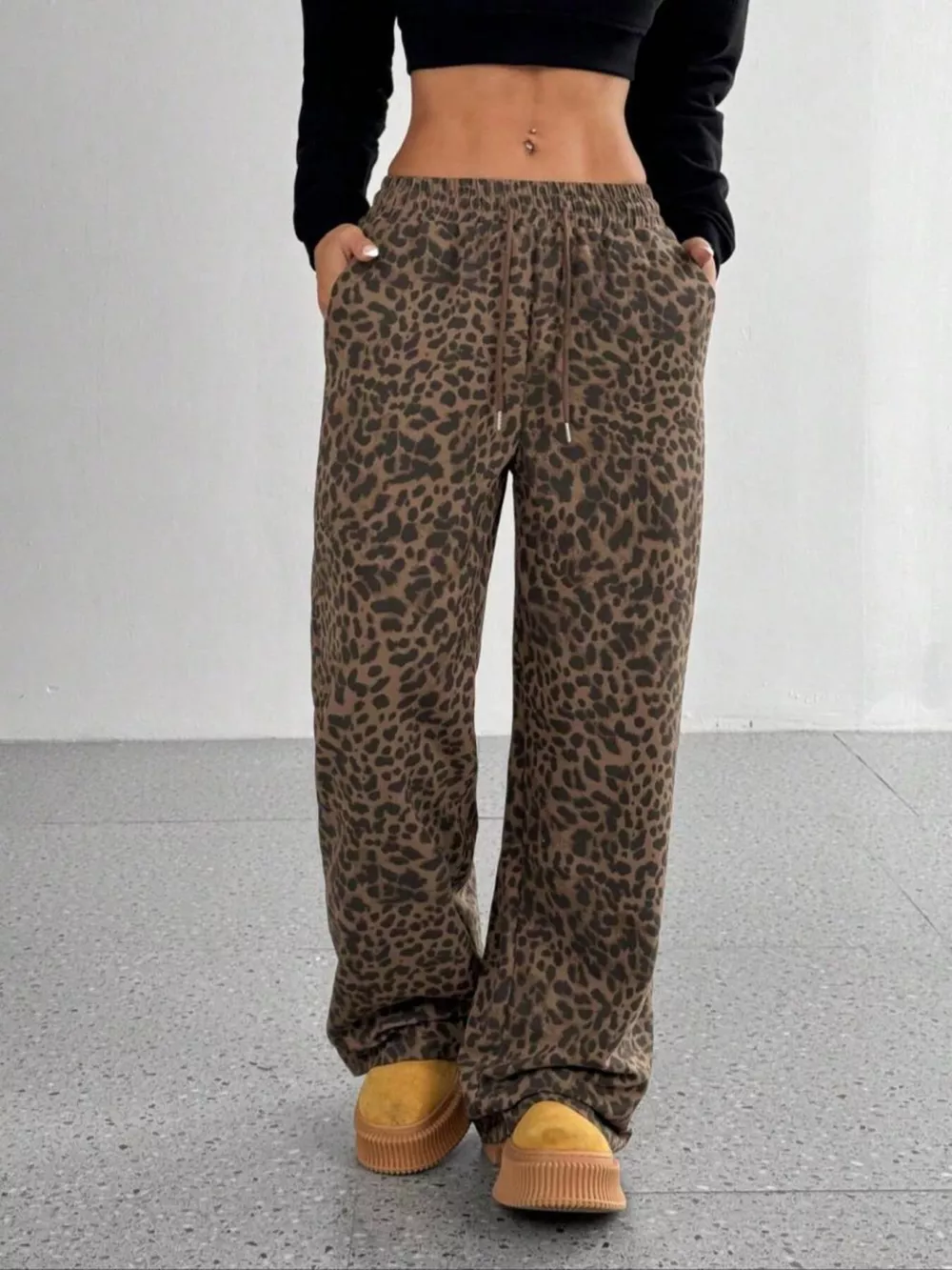 Leopard Drawstring Wide Leg Pants, image 6