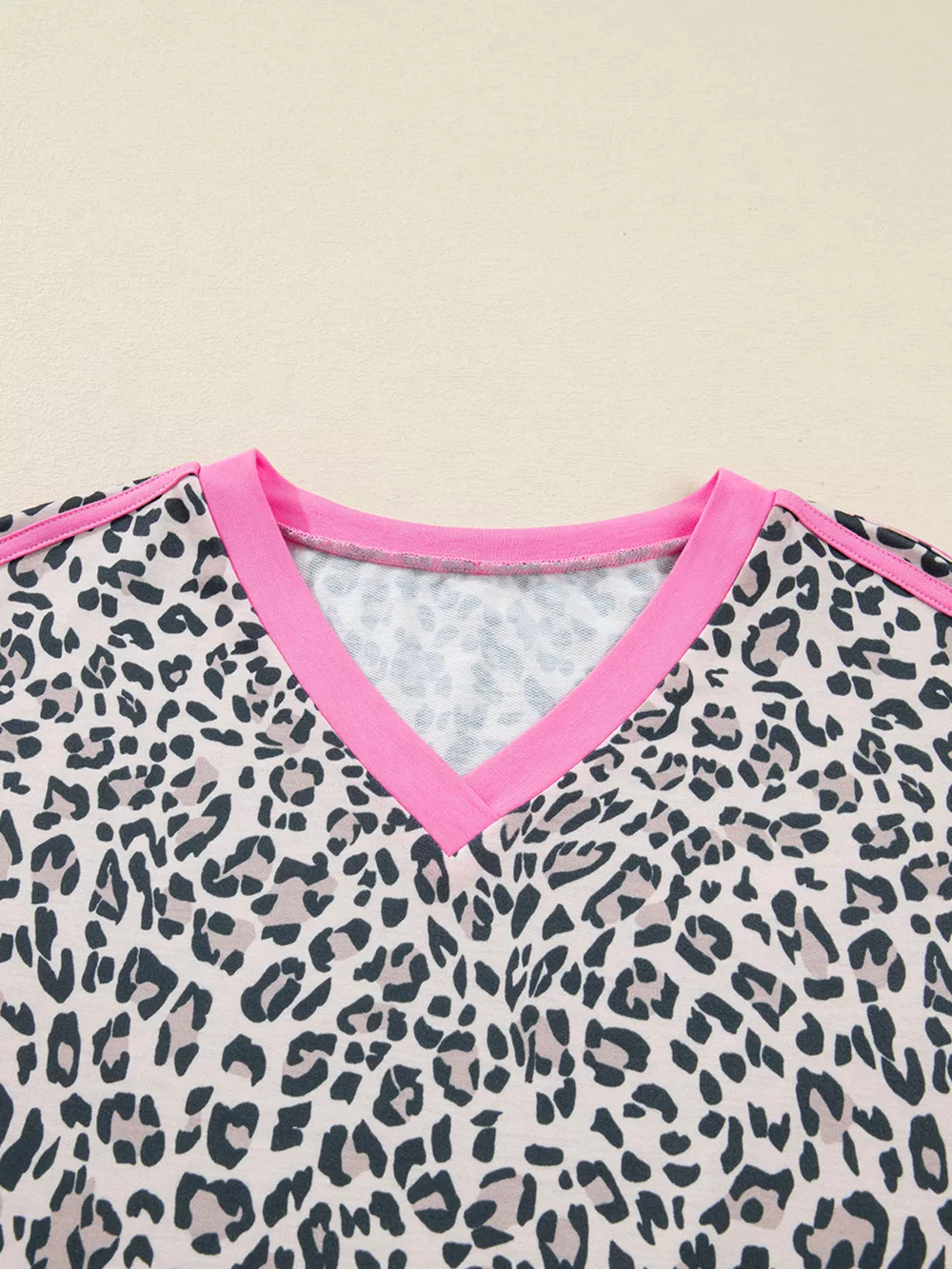 Leopard Print Contrast V Neck Varsity Stripe Detail Long Sleeve Top, image 5