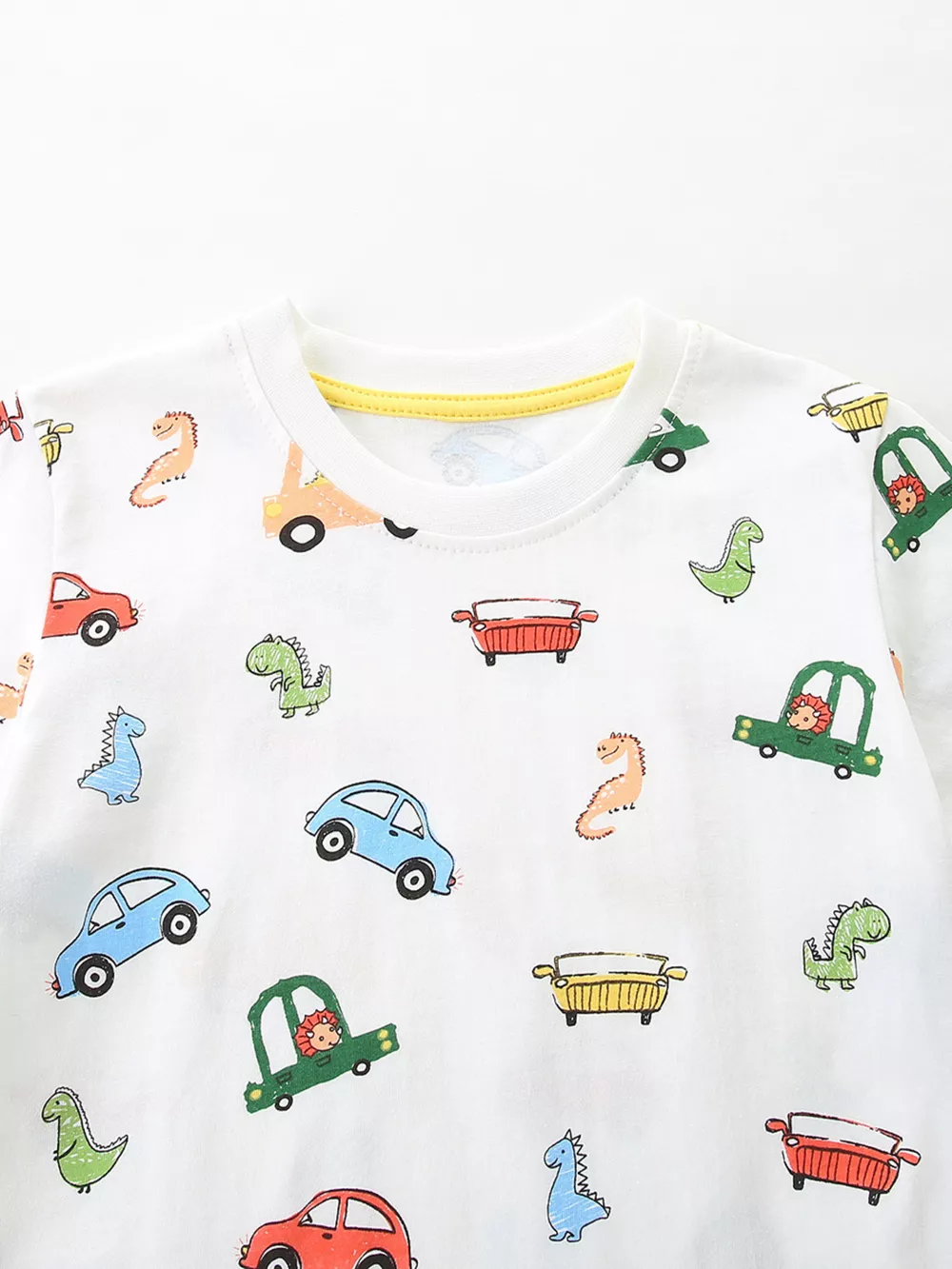 Children's Cartoon Car & Dinosaur Print Crew Neck Short Sleeve T-Shirt, image 3