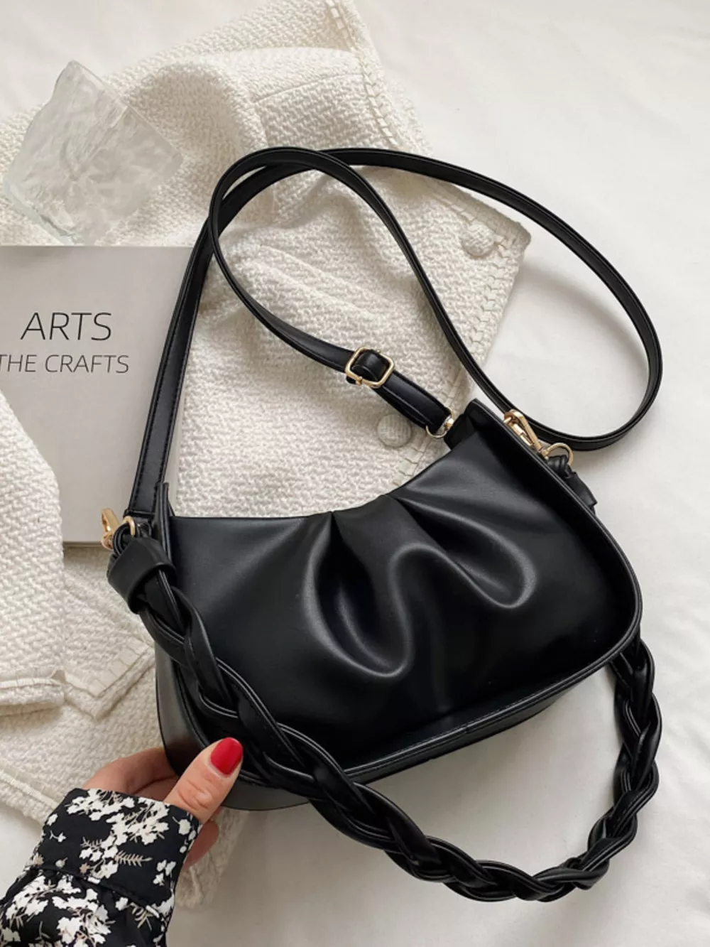 Ruched Braided Strap Crossbody Bag, image 2