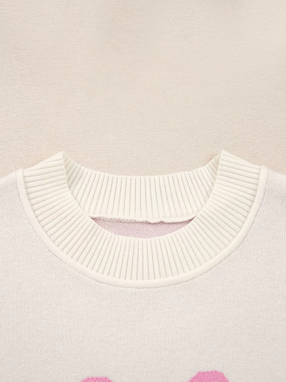 Bow Print Ribbed Trim Exposed Seam Drop Shoulder Loose Sweater, image 7