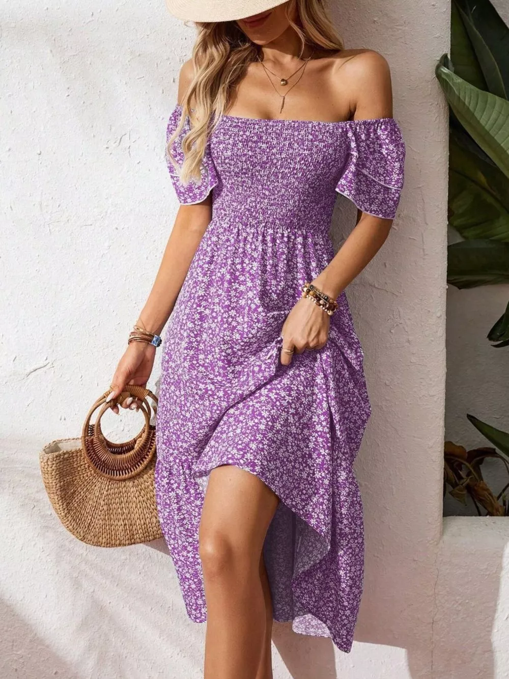 Floral Print Smocked Ruffle Sleeves Dress, image 8