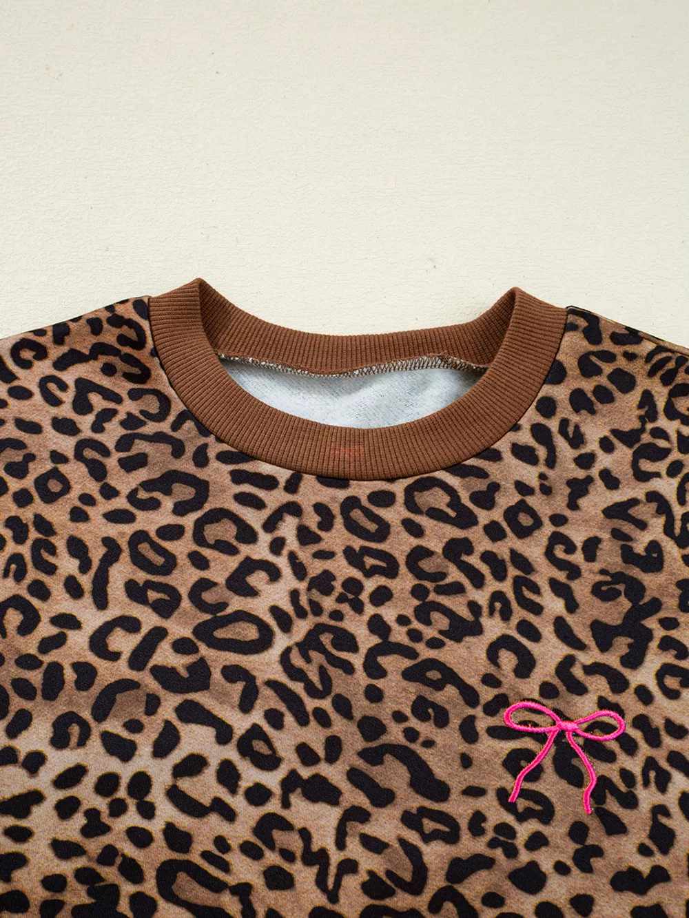 Leopard Print Contrast Trim Long Sleeve Top and Pants Set, image 13