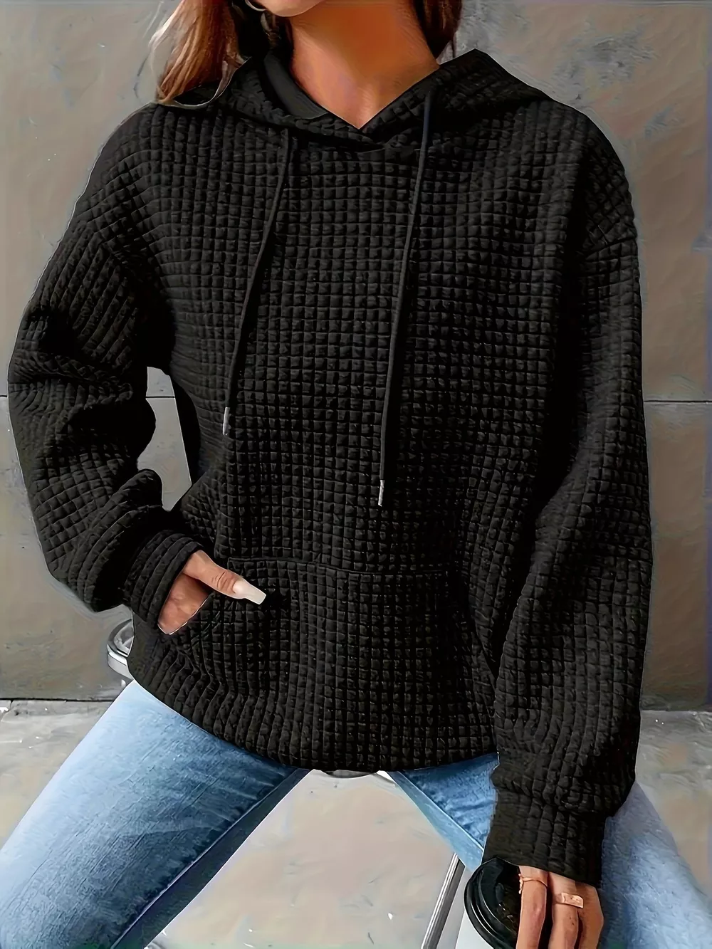 Textured Knit Drawstring Hoodie, image 20