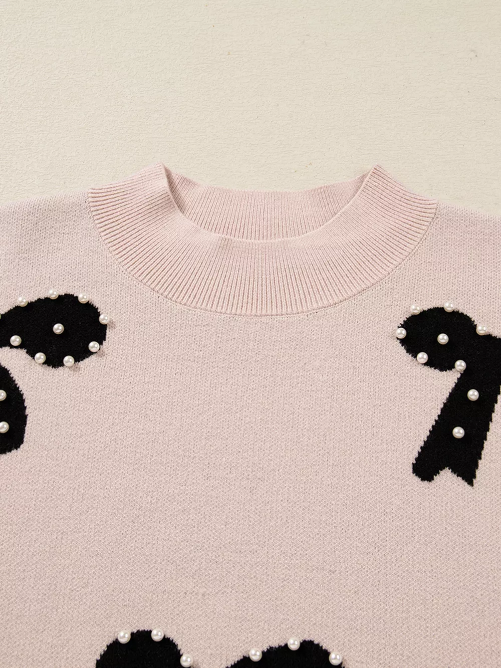 Pearl Embellished Bow Pattern Loose Sweater, image 8