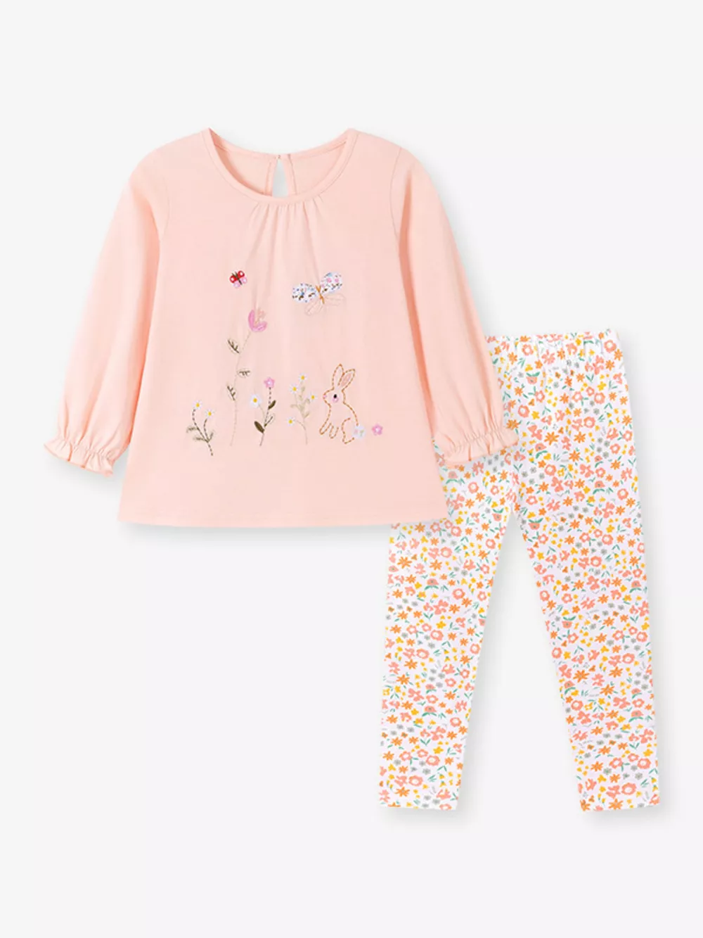Children‘s Embroidered Long Sleeve Top and Floral Leggings Set, image 2