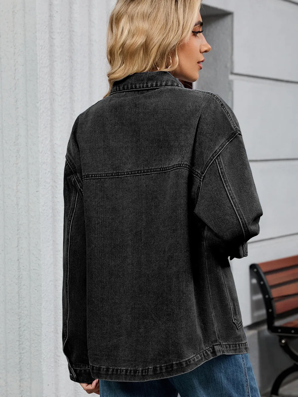 Washed Oversized Button Down Denim Jacket, image 9