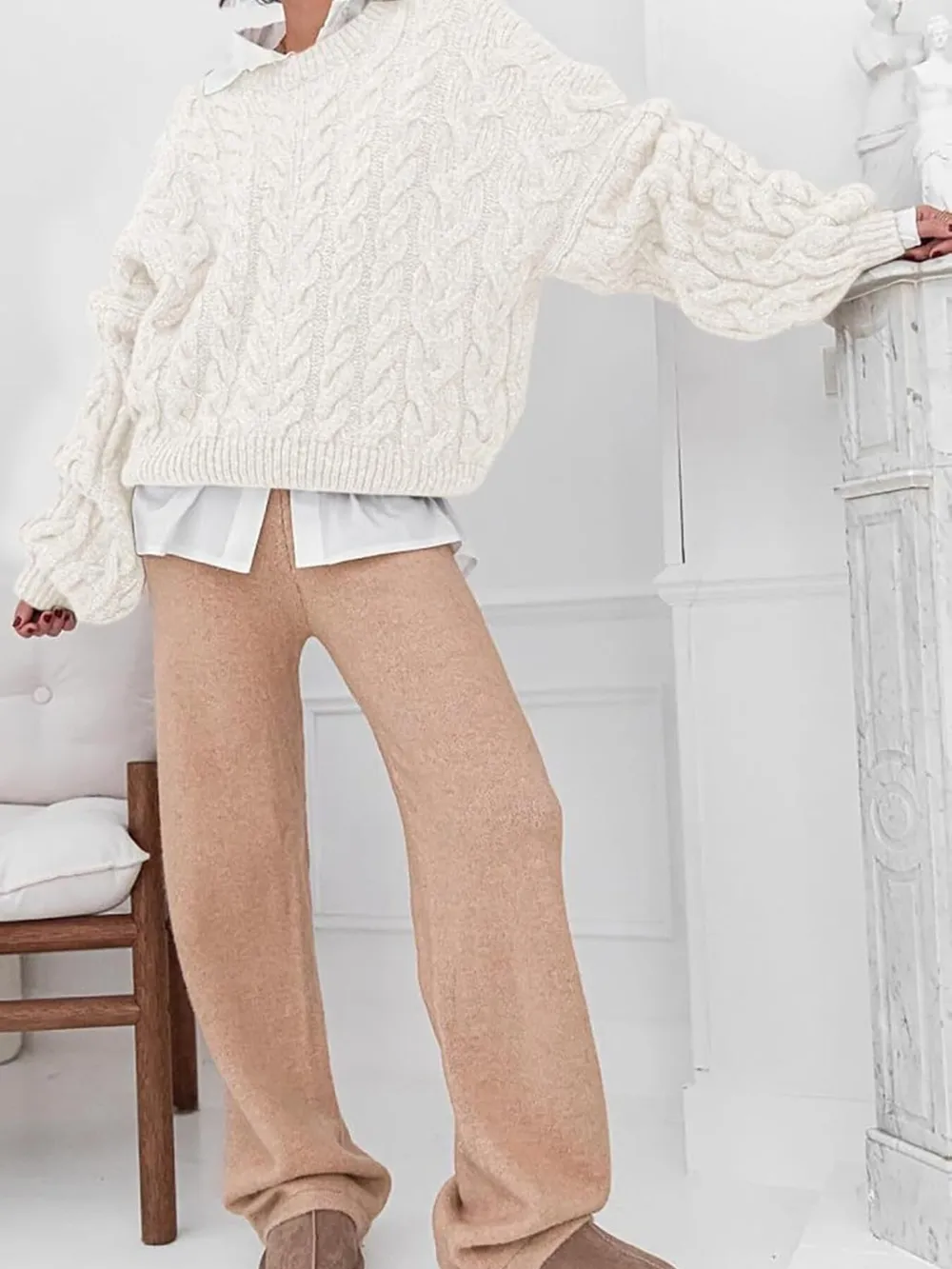 Cable Knit Long Sleeve Sweater, image 8