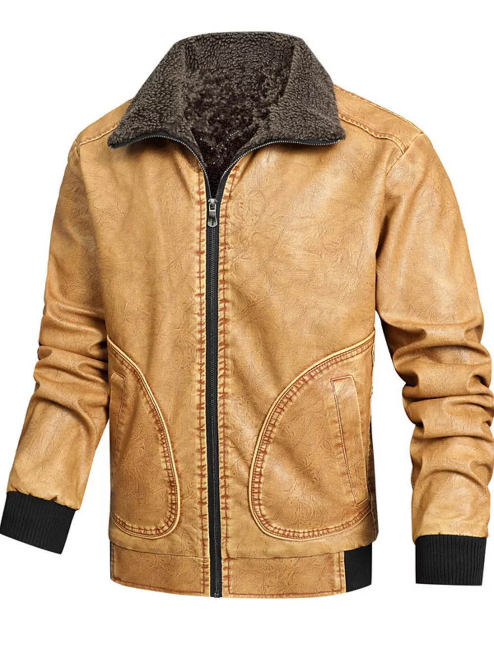 Men's Full Size Faux Leather Sherpa Collar Jacket Plus Size, image 2