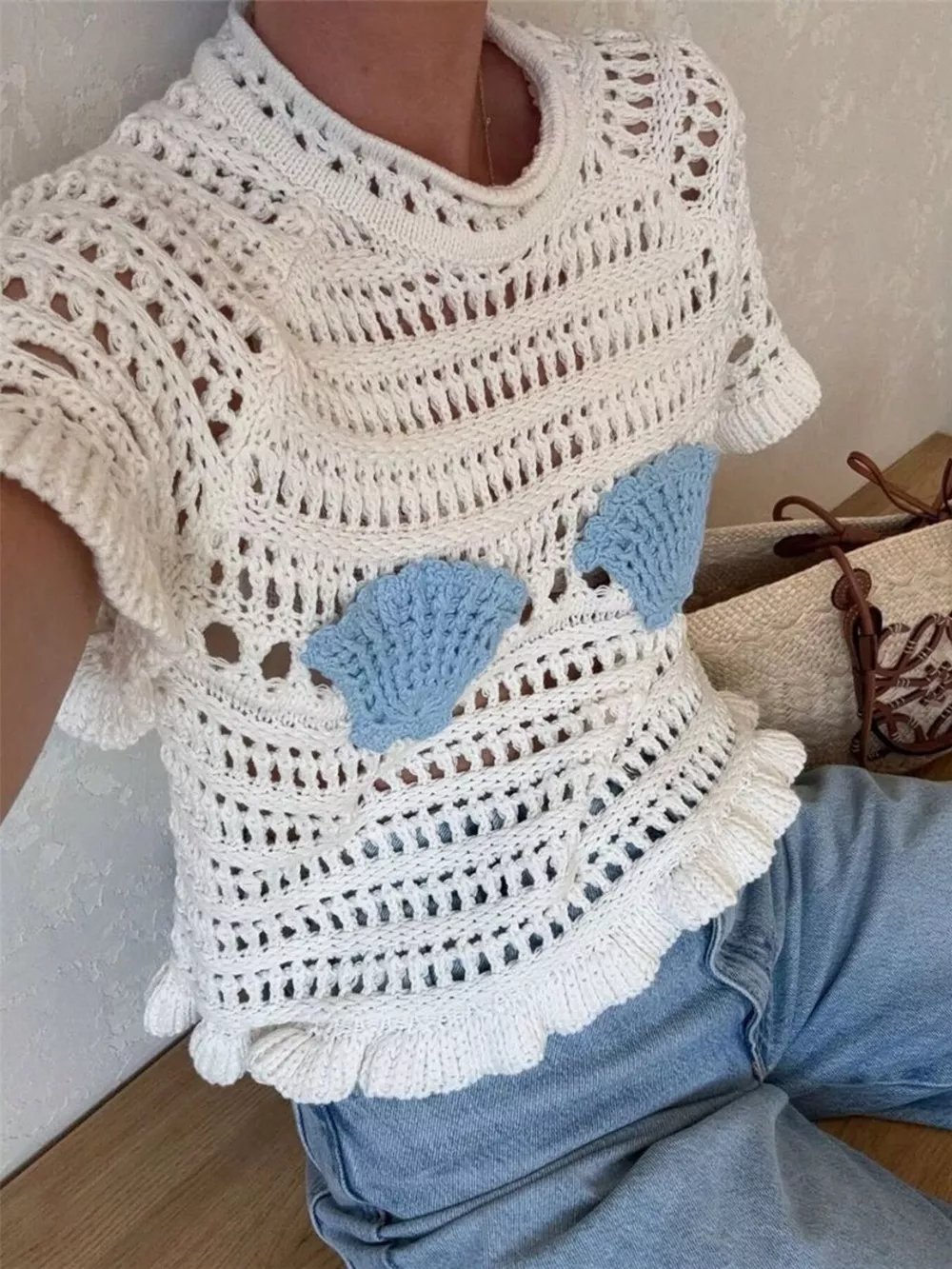 Seashell Crochet Knit Top, image 4