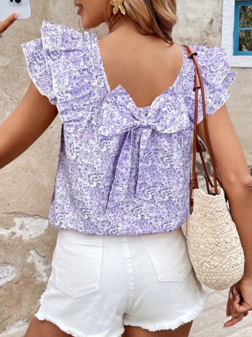 Floral Print Ruffle Trim Blouse, image 18