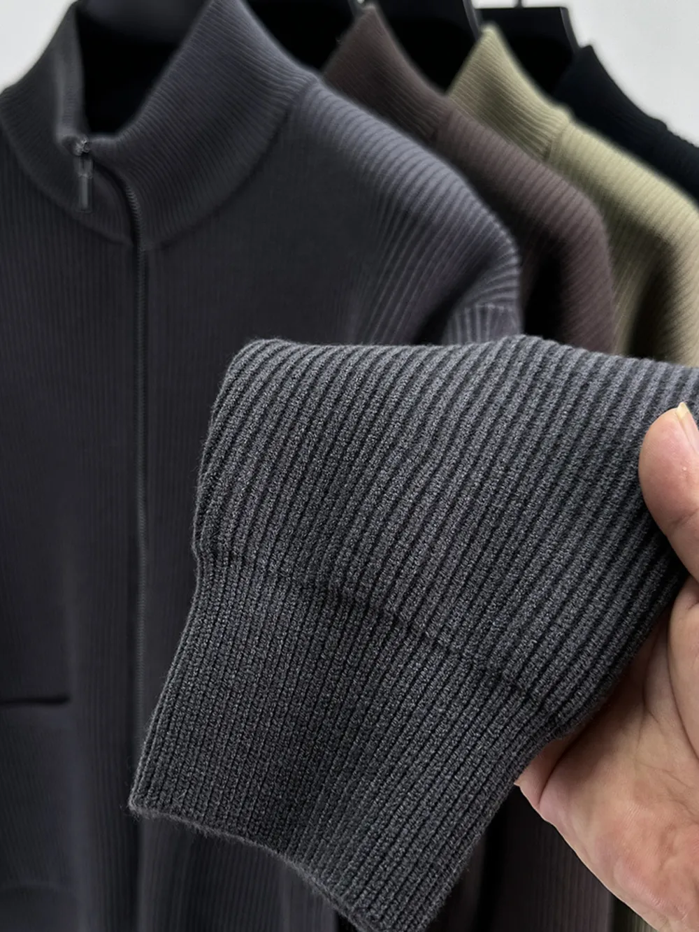 Men's Plus Size Zip-Up Ribbed Knit Cardigan, image 5