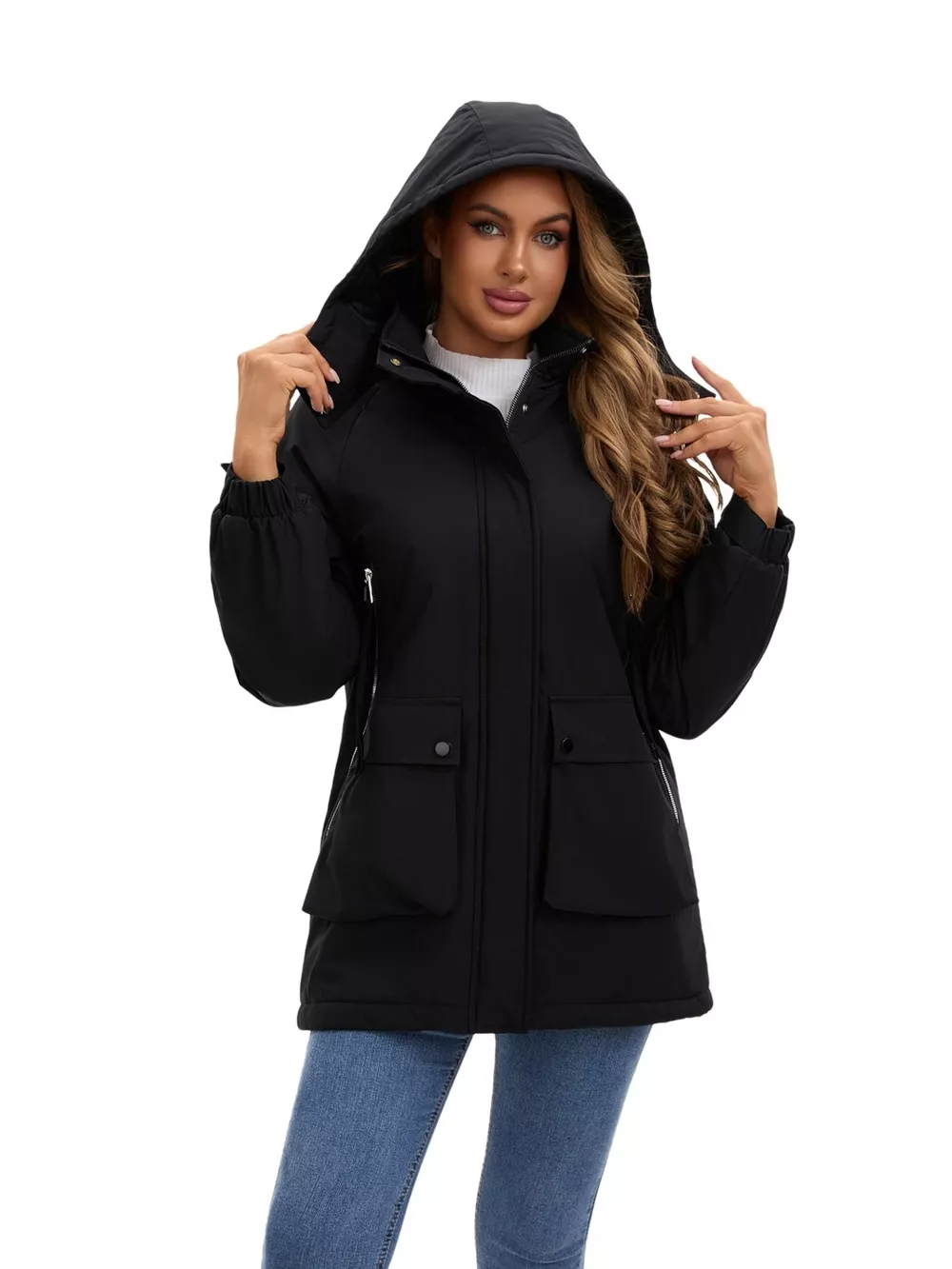 Full Size Zip Up Hooded Parka Outerwear Plus Size, image 14