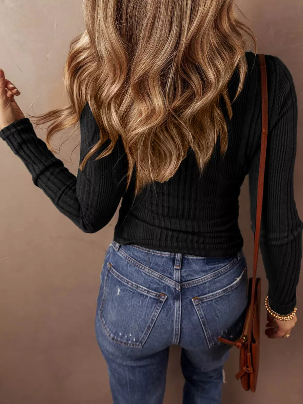 Full Size Ribbed Knit Button-Front Long Sleeve Top Plus Size, image 5