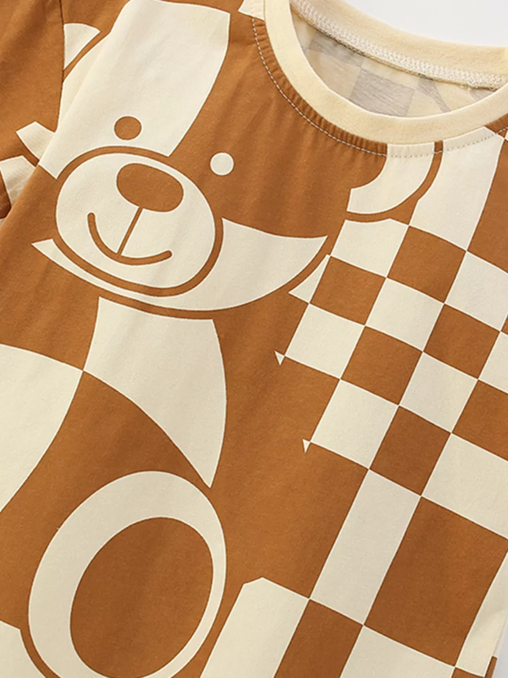 Children's Checkerboard Bear Print Casual Kids Set, image 4